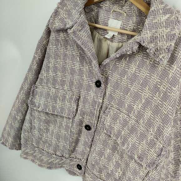 H&M | Textured Weave tweed jacket | lilac + off white - Picture 5 of 8